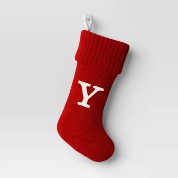 Knit Monogram Christmas Stocking Burgundy Red - Letter Y - Picture 1 of 5